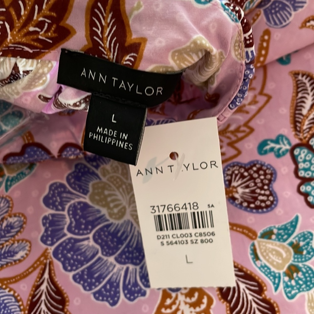 Ann Taylor Batik Floral Tie Back Top Size L - Picture 7 of 10